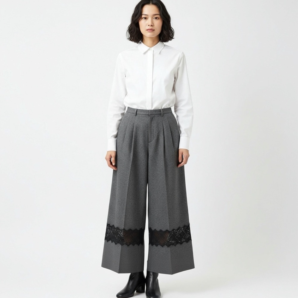 Maeve tweed wide leg pants with lace trim size Large